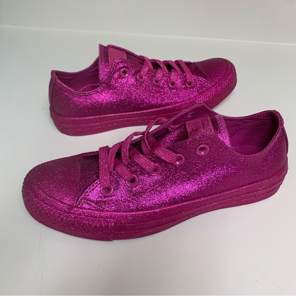 Converse All Star Hot Pink Glitter Low Tops Unisex Shoes Women's 6 Men’s 4